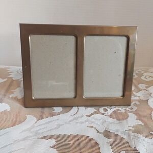 Vintage Penco Brass Double Picture Frame 7.5x5.5 Tabletop Easel Gold MCM Hong Ko